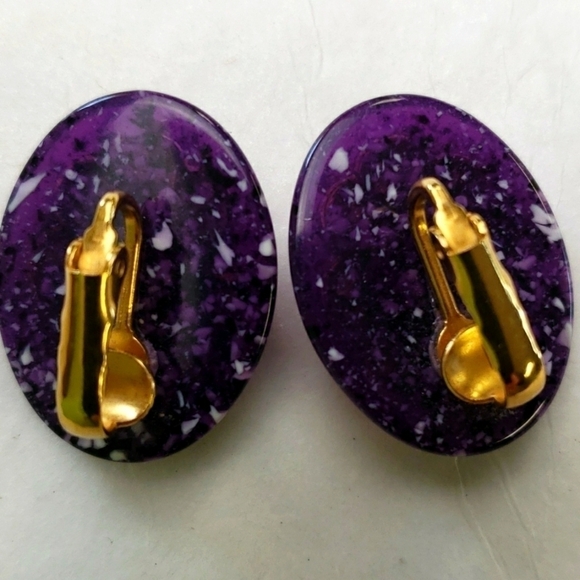 Clip on Earrings Purple Enamel Look and Gold Look - Picture 2 of 7